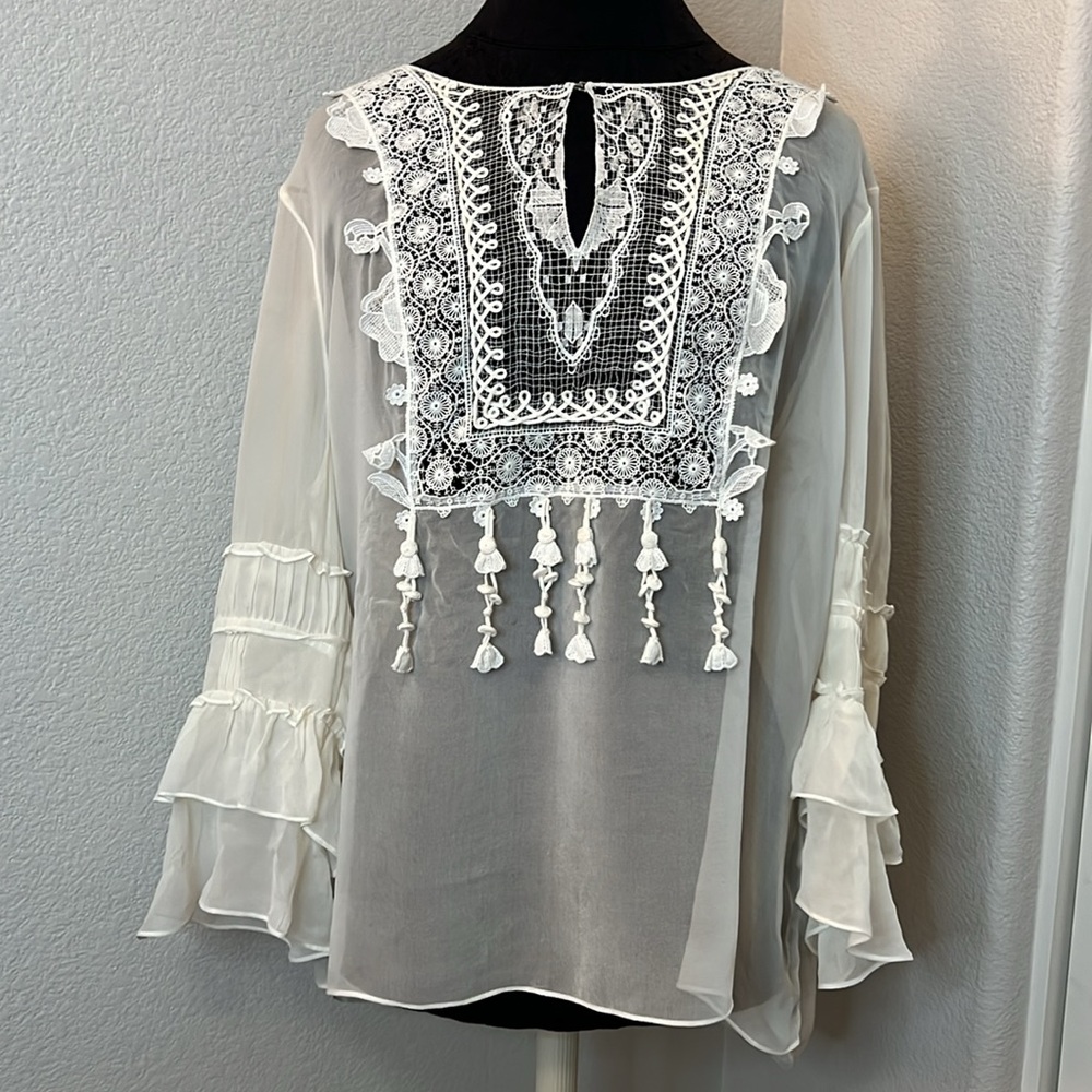 Elie Tahari 100% Silk Boho Blouse Size XL